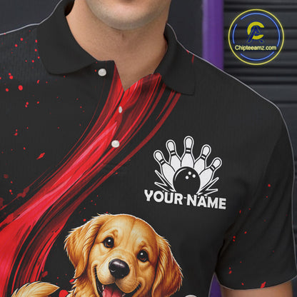 Golden Retriever Bowling Shirt Custom Name Black Red Personalized Team Jersey Gift For Men NHT1271