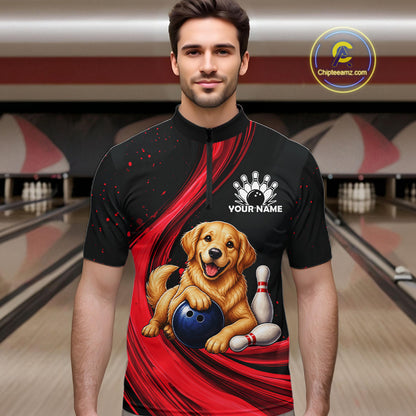 Golden Retriever Bowling Shirt Custom Name Black Red Personalized Team Jersey Gift For Men NHT1271