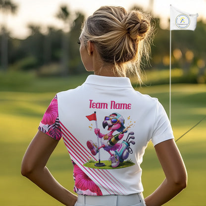Custom Flamingo Funny Womens Golf Polo Shirt – Personalized Tropical Flower Design NHT595