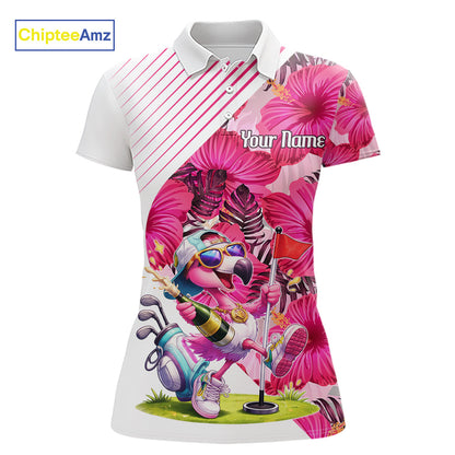 Custom Flamingo Funny Womens Golf Polo Shirt – Personalized Tropical Flower Design NHT595