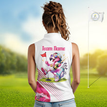 Load image into Gallery viewer, Custom Flamingo Funny Womens Sleeveless Golf Polo Shirt – Personalized Tropical Flower Design NHT595