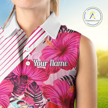 Load image into Gallery viewer, Custom Flamingo Funny Womens Sleeveless Golf Polo Shirt – Personalized Tropical Flower Design NHT595