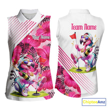 Load image into Gallery viewer, Custom Flamingo Funny Womens Sleeveless Golf Polo Shirt – Personalized Tropical Flower Design NHT595