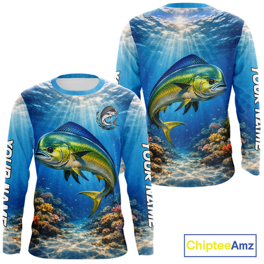 Personalized Offshore Fishing Jerseys, Mahi Mahi Fishing Shirts Long Sleeve For Men NHT820