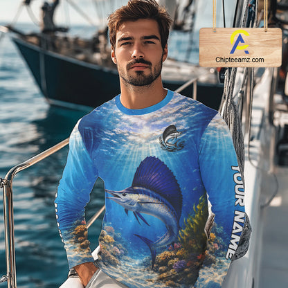 Personalized Offshore Fishing Jerseys, Sailfish Fishing Shirts Long Sleeve For Men NHT821