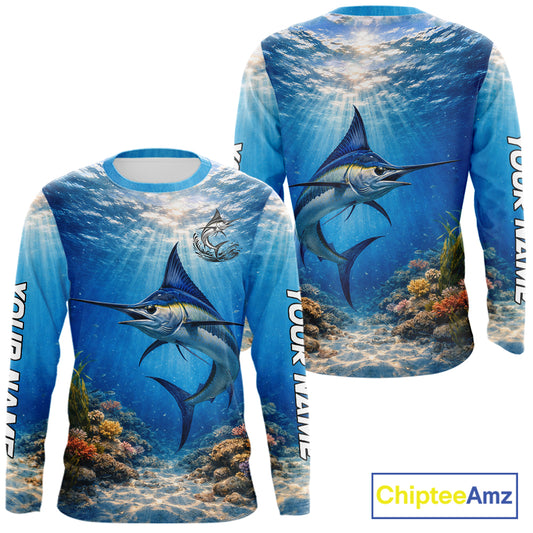 Personalized Offshore Fishing Jerseys, Marlin Fishing Shirts Long Sleeve For Men NHT822