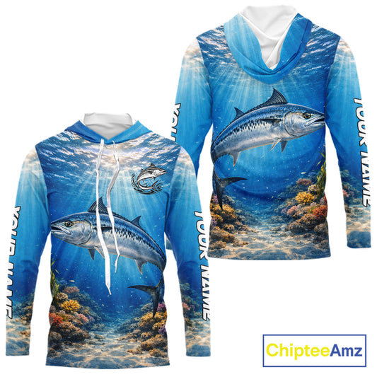 Personalized Offshore Fishing Jerseys, King Mackerel Fishing Shirts Long Sleeve Hooded For Men NHT823