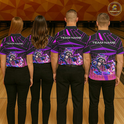 Custom Bowling Team Polo Shirt Neon Raccoon Bowling Personalized Name Jersey For Men NHT1138