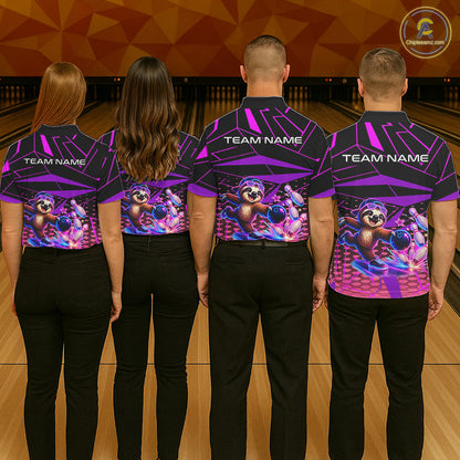 Custom Bowling Team Polo Shirt Neon Sloth Bowling Personalized Name Jersey For Men NHT1139