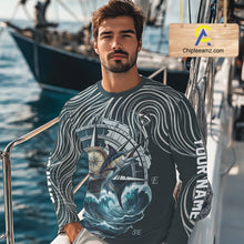 Load image into Gallery viewer, Marlin Fishing Long Sleeve Shirt Ocean Wave Compass Design, UV Protection Performance Fishing Apparel NHT613