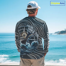 Load image into Gallery viewer, Marlin Fishing Long Sleeve Shirt Ocean Wave Compass Design, UV Protection Performance Fishing Apparel NHT613