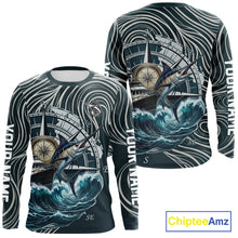 Load image into Gallery viewer, Marlin Fishing Long Sleeve Shirt Ocean Wave Compass Design, UV Protection Performance Fishing Apparel NHT613