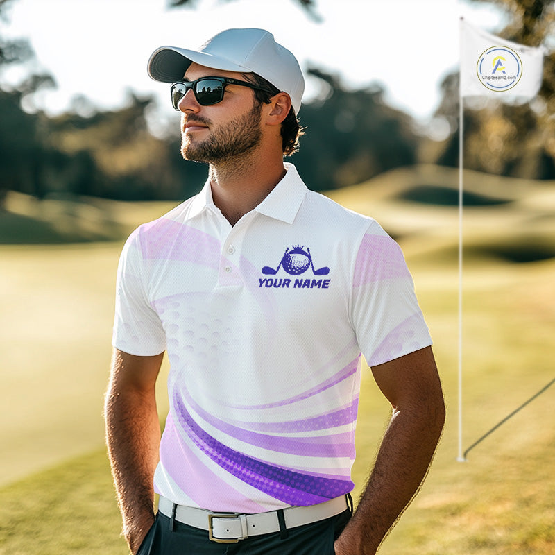 Man wearing a personalized golf shirt on a golf course
