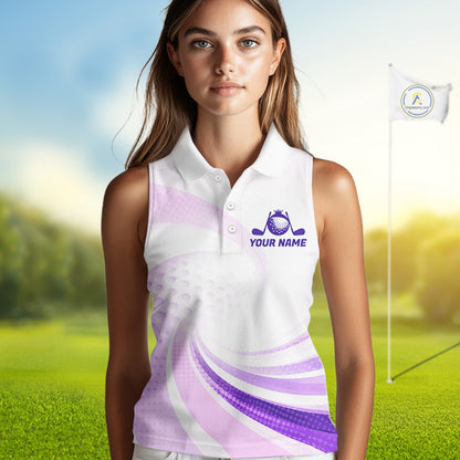 Personalized Purple Swirl Golf Polo - Women's Sleeveless Team Name Performance Jersey
