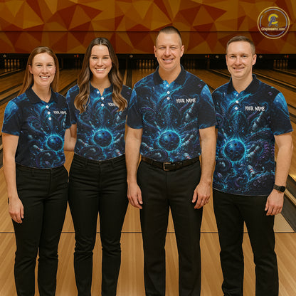 Custom Blue Kraken Bowling Jersey For Men Bowling Team Shirts Bowling League Polo & 1/4 Zip NHT1149