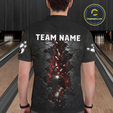 Load image into Gallery viewer, Person wearing a black shirt with a graphic design and 'TEAM NAME' text in a bowling alley.