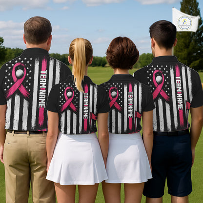 Breast Cancer Awareness Men Golf Polo Shirt Personalized Custom Name Pink Ribbon Jersey NHT1289