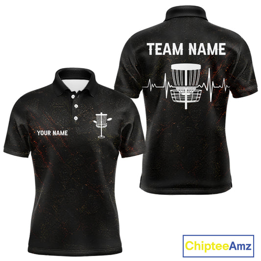 Black Flame Disc Golf Mens Polo Shirts Custom Name Disc Golf Polo Shirts Black Athletic Style NHT834