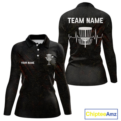 Black Flame Disc Golf Womens Polo Shirts Custom Name Disc Golf Polo Shirts Black Athletic Style NHT834