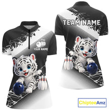 Load image into Gallery viewer, Black and white polo shirt with cartoon tiger design and 'Your Name' text on a white background.