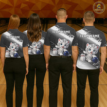 Load image into Gallery viewer, Custom White Black Cute Tiger Personalized Bowling Polo &amp; Quarter-Zip Shirt For Women NHT1160