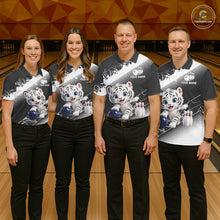 Load image into Gallery viewer, Custom White Black Cute Tiger Personalized Bowling Polo &amp; Quarter-Zip Shirt For Women NHT1160