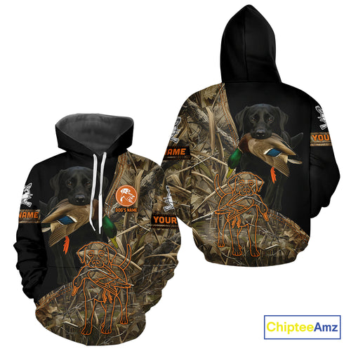Black Lab Hunting Dog Customized Name All Over Print Shirts For Hunters, Duck Hunting Shirt NHT271