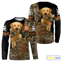Load image into Gallery viewer, Yellow Lab Hunting Dog Customized Name All Over Print Shirts For Hunters, Duck Hunting Shirt NHT276