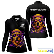 Load image into Gallery viewer, Retro Synthwave Golden Retriever Womens Golf Polo Shirt - Funny Dog Dad Golfing Apparel