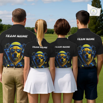 Personalized Golden Retriever Golf Shirt, Neon Blue Cyberpunk Dog Golf Polo Shirt For Men NHT998