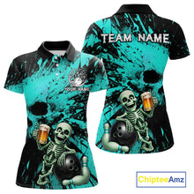 Load image into Gallery viewer, Teal and black polo shirt with skeleton design and 'Team Name' text, featuring Chiptee Amz branding.