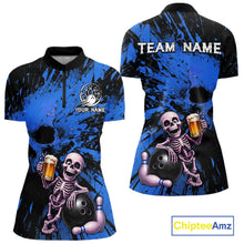 Load image into Gallery viewer, Bowling jersey with skeleton design and 'Team Name' text on a blue and black background, featuring Chiptee Amz branding.