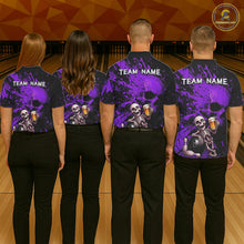 Load image into Gallery viewer, Custom Skeleton Beer Bowling Jersey, Purple Splatter Skull Polo &amp; Quarter-Zip Shirt Gift For Men NHT1168
