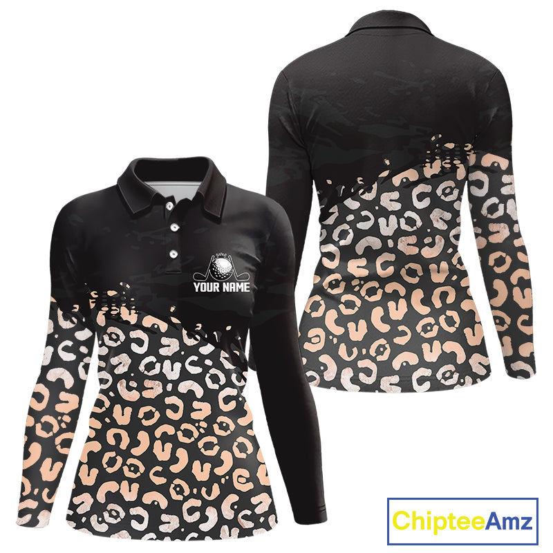 Custom Name Leopard Print Polo Shirt – Stylish Animal Print Golf Polo For Womens NHT855