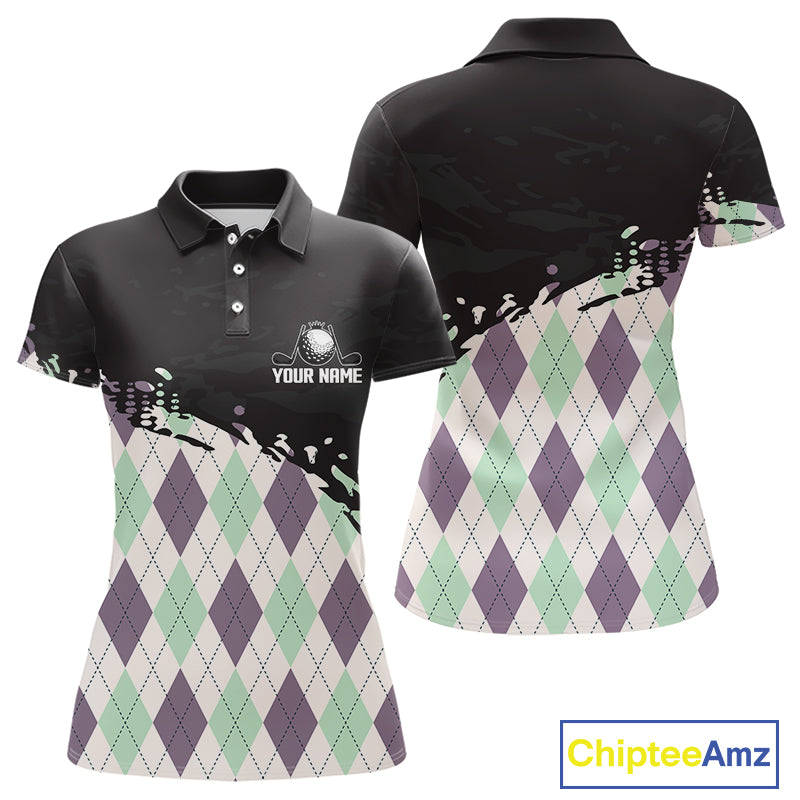 Custom Name Argyle Pattern Print Polo Shirt – Stylish Animal Print Golf Polo For Womens NHT857