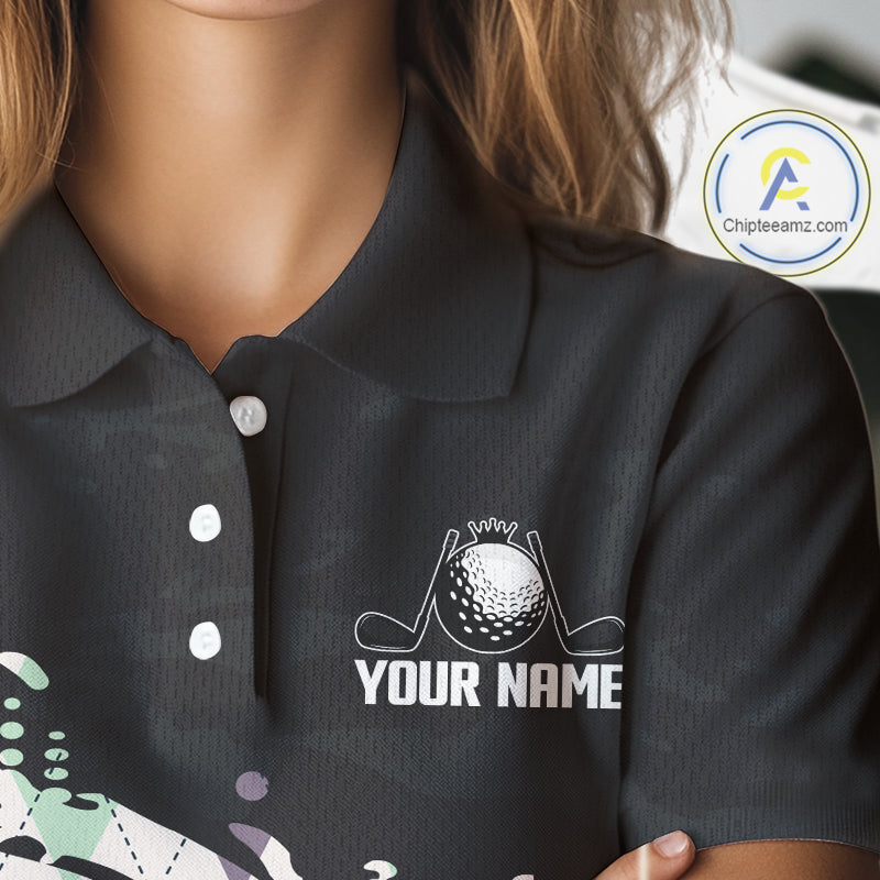 Custom Name Argyle Pattern Print Polo Shirt – Stylish Animal Print Golf Polo For Womens NHT857