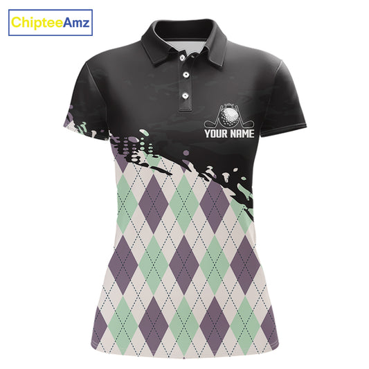 Custom Name Argyle Pattern Print Polo Shirt – Stylish Animal Print Golf Polo For Womens NHT857
