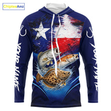 Load image into Gallery viewer, Texas Slam Redfish, Trout, Flounder Custom Fishing Shirts Long Sleeve Hooded, Texas Flag Fishing Shirt NHT505
