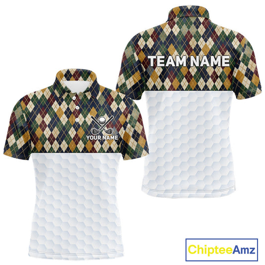 Personalized Classic Argyle Golf Shirt - Custom Team Name Mens Golf Jersey