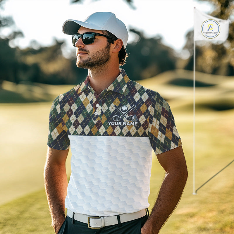 Personalized Classic Argyle Golf Shirt - Custom Team Name Mens Golf Jersey