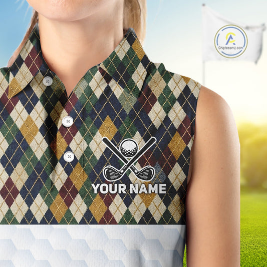 Personalized Classic Argyle Golf Shirt - Custom Team Name Womens Sleeveless Golf Jersey