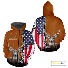 Load image into Gallery viewer, Personalized Orange Deer Hunting 3D Shirt with American Flag Design, Perfect Gift for Hunters NHT280