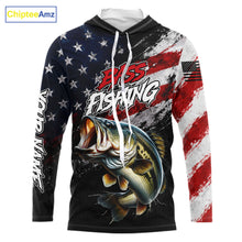 Load image into Gallery viewer, American Flag Bass Hooded Fishing Shirt For Men, Personalized Largemouth Bass Fishing Apparel