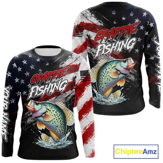 American Flag Crappie Fishing Shirt For Men, Personalized Crappie Fishing Apparel