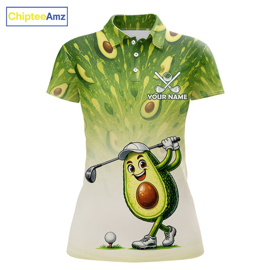 Custom Avocado Womens Golf Polo Shirt - Personalized Funny Fruit Golf Tee 