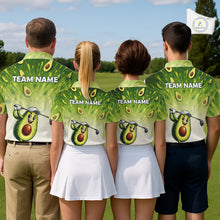 Load image into Gallery viewer, Four people wearing matching shirts with avocado graphics and 'Team Name' text on a golf course.