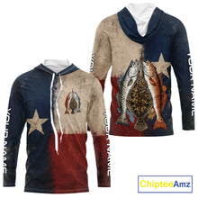 Load image into Gallery viewer, Texas Slam Speckled Trout Flounder Redfish Hooded Fishing Shirt, Texas Flag UV Performance Fishing Apparel 