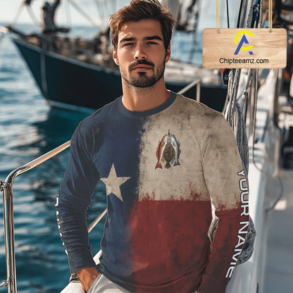 Texas Slam Speckled Trout Flounder Redfish Fishing Shirt, Texas Flag UV Performance Fishing Apparel 