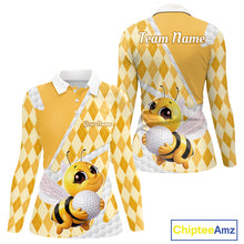 Load image into Gallery viewer, Personalized Bee Golf Polo Shirt Argyle Golf Shirt Custom Name Golfer Shirt Golf Gift For Womens NHT687