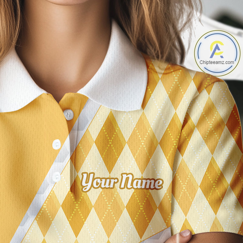 Personalized Bee Golf Polo Shirt Argyle Golf Shirt Custom Name Golfer Shirt Golf Gift For Womens NHT687